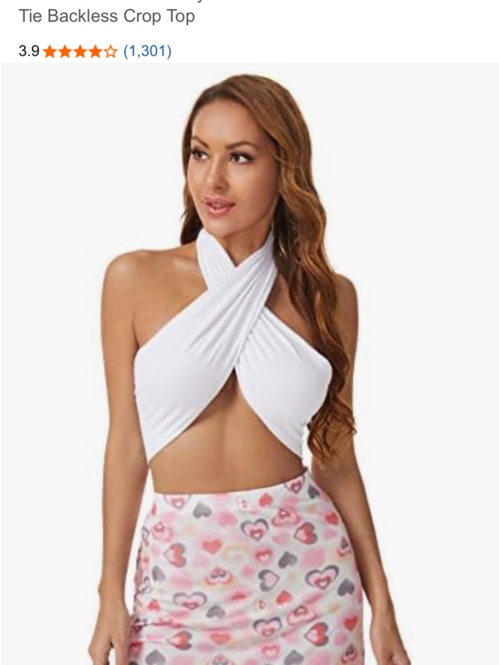 Amazon White Cross Halter Tie Backless Crop Top